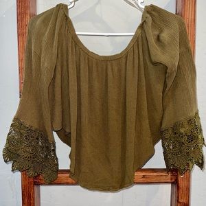 Olive Green Sleeve Off The Shoulder Crop Top